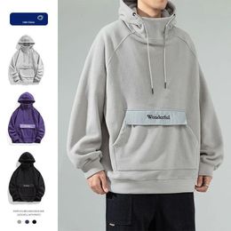 Autumn Polar Fleece Half Turtleneck Hoodies For Men Y2K Vintage Windproof Hooded Sweatshirts Casual Streetwear Pullover Hoody 231229