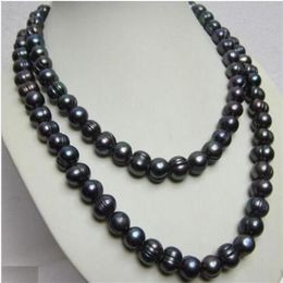 36 INCH RARE TAHITIAN 11-13MM SOUTH SEA BLACK PEARL NECKLACE 14K GOLD CLASP228p