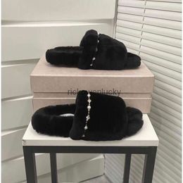 JC Jimmynessity Choo Loafers High Quality Luxury Slippers Women Shearling Casual Shoe Winter Warm Wool Flats Slippers Womens Leather Half Slipper Pattern Slides 35