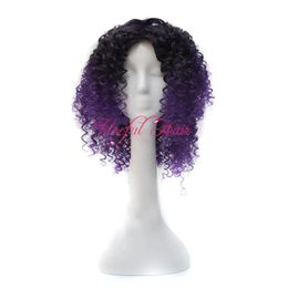 Wigs Kinky kıvırcık sıçrama bükülme konfor mikro örgü peruk Afro -Amerikan janaminac kıvırcık ombre mor renk 18inç sentetik peruk BLA