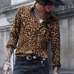 Men's Casual Shirts Mens Leopard Print Long Sleeve Shirt Leisure Holiday Wear