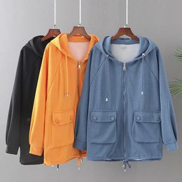 Jackets Plus Size Jacket for Women 3xl5xl Spring and Autumn Wear Long Sleeve Hooded Plain Casual Jacket Large Size Cotton Casual Jacket