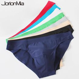 Underpants Sexy Underwear Men Briefs Shorts Cueca Thin Ice Silk Low Waist Panties Solid U Conve Pouch Seamless Underpants Plus Size Gx002