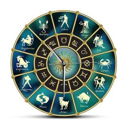 Clocks Gold Blue Horoscope Circle with Signs of Zodiac Acrylic Mute Wall Clock Constellation Astrology Symbol Home Decor Wall Watch1