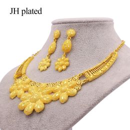 Jewelry sets for women Dubai gold color necklace African Indian wedding bridal wife gifts Necklace earrings Party jewellery set 20244k