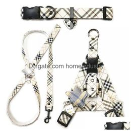 Luxury Dog Collars Leashes Set Designer Harnesses Plaid Pattern Pet Collar And Pets Chain For Small Large Dogs Chihuahua Poodle Cor Dhsvi