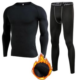 Underpants Thermal Underwear Men Compression Long Johns 2pc Set Keep Warm Winter Sportswear Suits Plush Workout Fiess Running Tracksuits