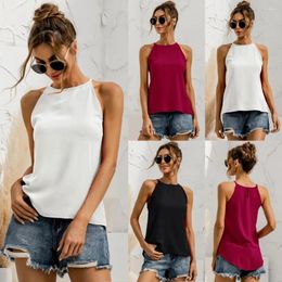 Women's Tanks Women Summer T-Shirt Sleeveless Halter Solid Color Tank Top Female 2023 Spring Sexy Blouse Ladies Chic Young Tees C2473