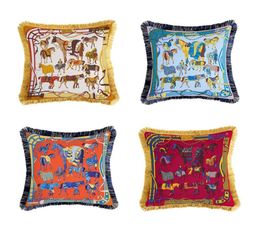 European style double sided printing tassel horse pillow covers soft home office sofa decoration square waist pillow cases5864196