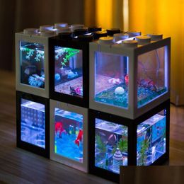 Decorations Stackable Desktop Miniature Aquarium Fish Tank Turtle Jellyfish Betta Reptile Ecological Mini Remote Control Drop Delive Dhvms