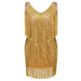 Women Sexy Sparkly Sequin Tassel Flapper Dress Spaghetti Strap Backless Party Concert Dress with Layered Tassels Clubwear