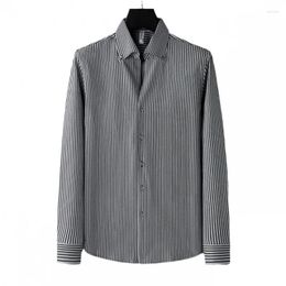Men's Casual Shirts Spring And Autumn Striped Shirt Long-Sleeved Trendy Hidden Hook Business Formal Wear High-Grade Slim Fit
