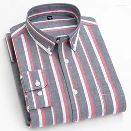 Men's Casual Shirts Quality Social Plaid Stripe Fashion For Male Shirt Long Sleeve Pure Cotton Oxford Man S-6XL