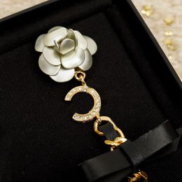 2024 Luxury quality charm drop earring with white flower and black genuine leather in 18k gold plated have stamp box PS3715A