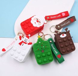 Christmas Fidget Toys Key Chains Cartoon Animal Design Mouse Dinasour Santa Claus Tree Pop Its Mini Bubbles Purse Sensory Puzzle Cases Wallet Coin Bags Keychain Gift