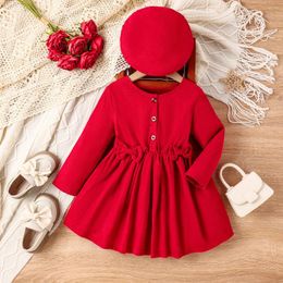 Clothing Sets Baby Girls Autumn Winter Princess Dress Kids Long Sleeve Children Clothes Party Floral Casual Costume Free Hat