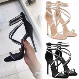 Sandals Cross Tie Rhinestone Women's Waterproof Platform Roman Sexy Super High Heels Oversized Shoes