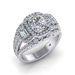 Dazzling Women Luxury Cocktail Silver Natural Gemstone White Sapphire Bride Engagement Wedding Ring Size 5 - 123173