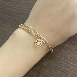 Hollow Out Smiley Face Letter Pearl Pendant Women's Bracelet hip-hop Temperament Student Hand Accessories Gold Chains Bracele218O