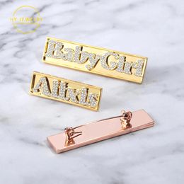 Polish Personalized Custom Name Brooch/Iced Out Name Lapel Pin Gold Stainless Steel Name Brooch 3D Effect Broochs Women Jewelry Gift