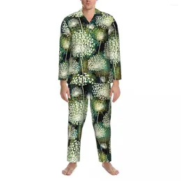 Men's Sleepwear Dandelion Pyjamas Male Vintage Print Kawaii Daily Nightwear Autumn Two Piece Loose Oversized Custom Pyjama Sets