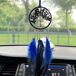 Fashion Women's Dream Car Decoration Dream Catcher Brown Feather Crystal Pendant Blue Small Traditional Bohemian Home Car Pendant