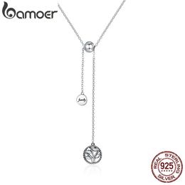 Necklaces Bamoer Genuine Sterling Sier Tree of Life & House Letter Link Chain Necklaces & Pendants Authentic Sier Jewelry Scn106