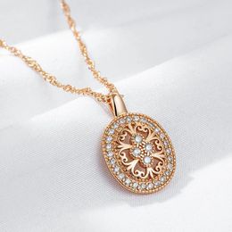 Pendant Necklaces Wbmqda Ethnic Pattern Hollow And Necklace For Women 585 Rose Gold Color With White Natural Zircon Fine Luxury Jewelry