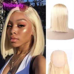 Wigs Brazilian Human Hair 613# Blonde Silky Straight Remy Hair Lace Front Wigs Bob With Baby Hair Pre Plucked Wig 1018" Yirubeauty