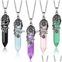 Pendant Necklaces Natural Crystal Stone Necklace Creative Plum Blossom Column With Chain Jewelry Accessories Drop Delivery Pendants Dhl4Y