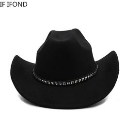 Hats Wide Brim Hats Bucket Gentleman Western Cowboy Hat For Mens Vintage Cowgirl Jazz Cap With Leather Toca Sombrero 230325