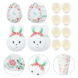 Dinnerware Sets Disposable Plate Egg Shape Easter Party Cups Paper Tablecloth Tissue Tableware White Cardboard Cloths