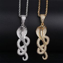 Pendant Necklaces Cubic Zirconia Paved Iced Out Bling Snake Animal Pendants Necklace For Men Hip Hop Rapper Jewelry Gold Silver 204N