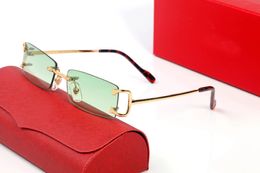 C Sunglasses Designer Mens Frameless Square Gold Finish Metal Frames Coated Mirror Carti Glasses Protection Womens Shades Unisex Green Style