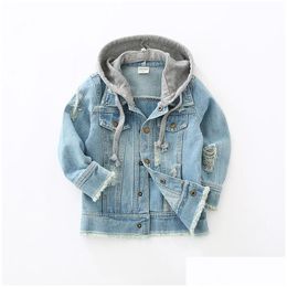 Jackets Toddler Kids Denim Jacket Baby Boys Clothes Autumn Children Long Sleeve Hooded Coat Jaqueta Jeans Infantil Manteau Garcon Drop Dhmdn