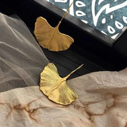 Dangle Earrings European And American High-end Ginkgo Leaf Texture Metal Drop Exaggerated Personality Fashion Light Luxury Earring