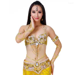 Stage Wear 2pieces Women Sexy Belly Dance Beaded Top Bra Belt Costume Outfit Set Female Bollytwood 11 Colors