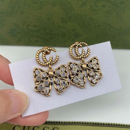 18K Gold Plated 925 Silver Luxury Brand Designers Letters Stud Flower Geometric Famous Women Round Crystal Rhinestone Pearl Earrin228o