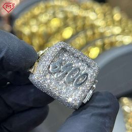 Rapper Diamond Champion Hip Hop Sterling Sier Iced Out Vvs Moissanite Ring For Men