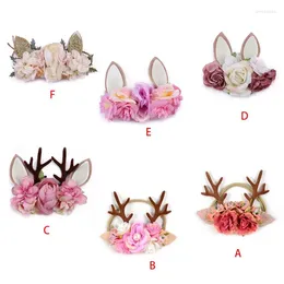 Hair Clips Born Baby Christmas Nylon Headband Deer Antlers Flower Wreath Hband Drop