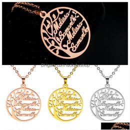 Chokers Personalized Necklace With Family Names Tree Of Life Design Stainless Steel Gold Plated Birthday Gifts Drop Delivery Jewelry Dhzd7