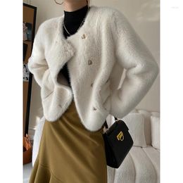 Women's Jackets Gold Button Faux Fur Jacket Autumn Winter White Brown Grey Fuzzy Coat