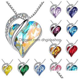 Pendant Necklaces 12 Colours Heart Shaped Birthstone Necklace Colorf Diamonds Gemstone Party Ladies Fashion Accessories Drop Delivery Dhg2Y