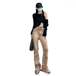 Women's Jeans Khaki Women 2023 Spring Autumn Bell-bottom Trousers Flare Bottoms Pants Butterfly Female High Waist Minority