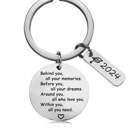 Keychain for Women Men Graduation 2024 College Student Souvenir Letter Stainless Steel Keys Chains Birthday Gift Wholesale