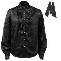 Men's Casual Shirts Fashion Retro Medieval Stand Collar Shiny Renaissance Victorian Steampunk Gothic Ruffle Shirt Tops For Man