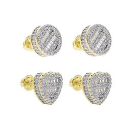 Stud Iced Out Bling Micro Pave CZ 5A Cubic Zircoina Round Heart Shaped Screw Back Earring Two Tone Color Hip Hop For Women Jewelry291M