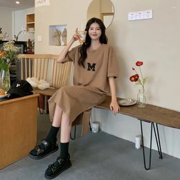 Casual Dresses Summer Tshirt Dress For Women 2023 Side Split Oversized Loose Long O Neck Clothing