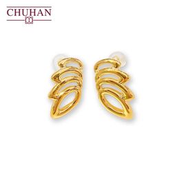 Bangle Chuhan Real Gold Stud Earrings Leaf Shape Design Au750 Soild Gold Earrings for Women Jewelry Gift for Women