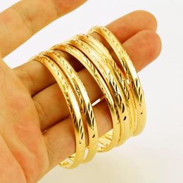 Bangle 6MM 6pcs/lot Middle East Bangles Bracelets Gold Colour African Dubai Gold Bangle Ethiopian Jewellery For Women Men Gift